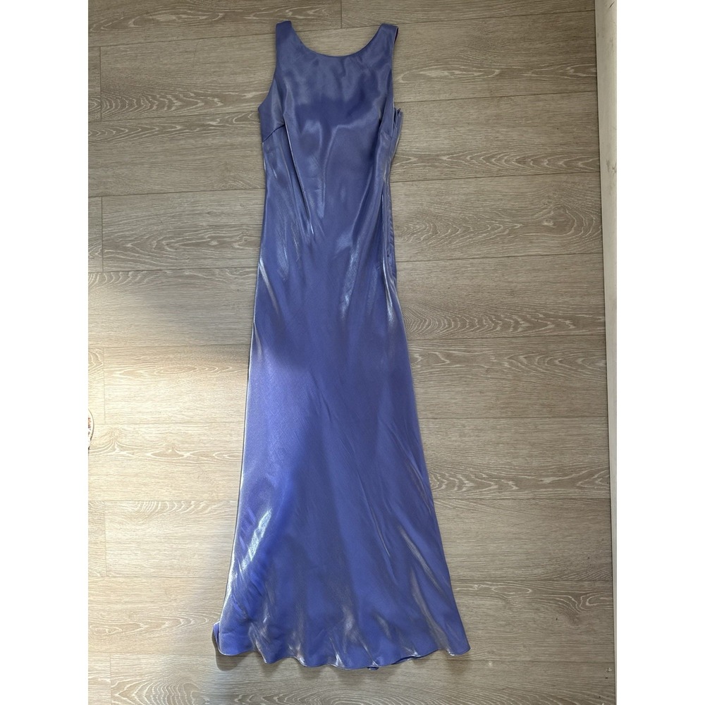 Vintage De Laru Iridescent Lavendar Satin Maxi Gown Dress Y2K Prom Evening 90s